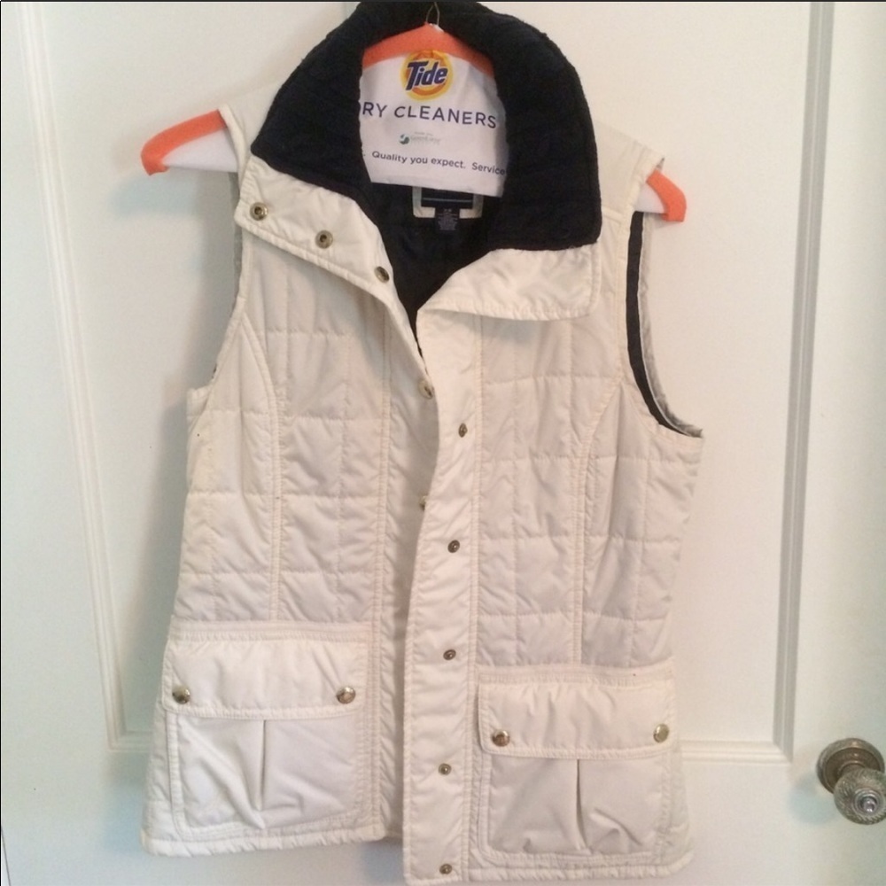 💚Nautica - Bright White & Navy Quilted Puffer Vest - M